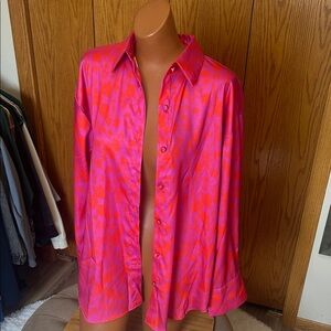 Vibrant Pink & Fuchsia Satin Button-Up Blouse